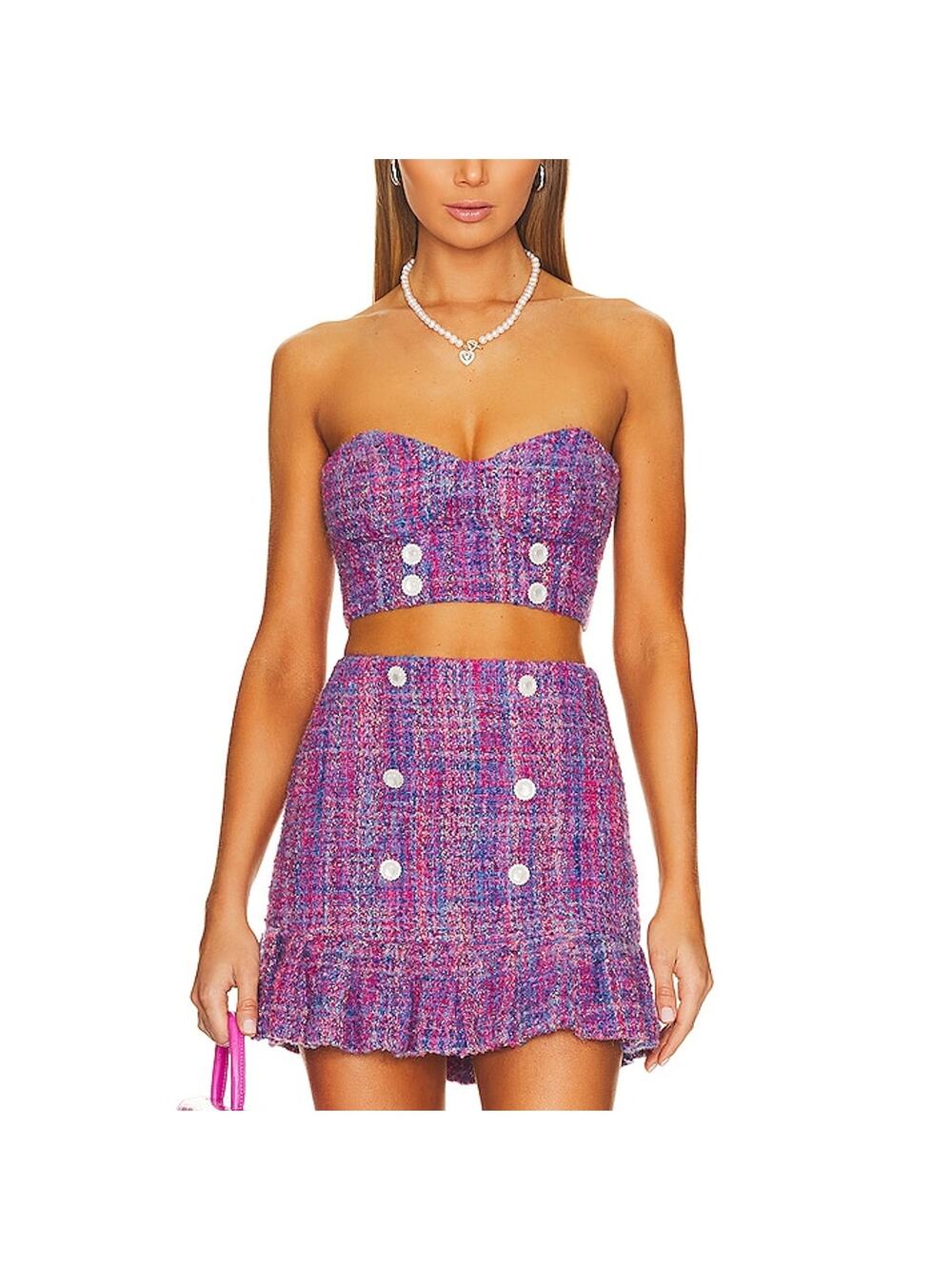 Assignment Chic Pink Berry Tweed Marseille Bustier Top Size S